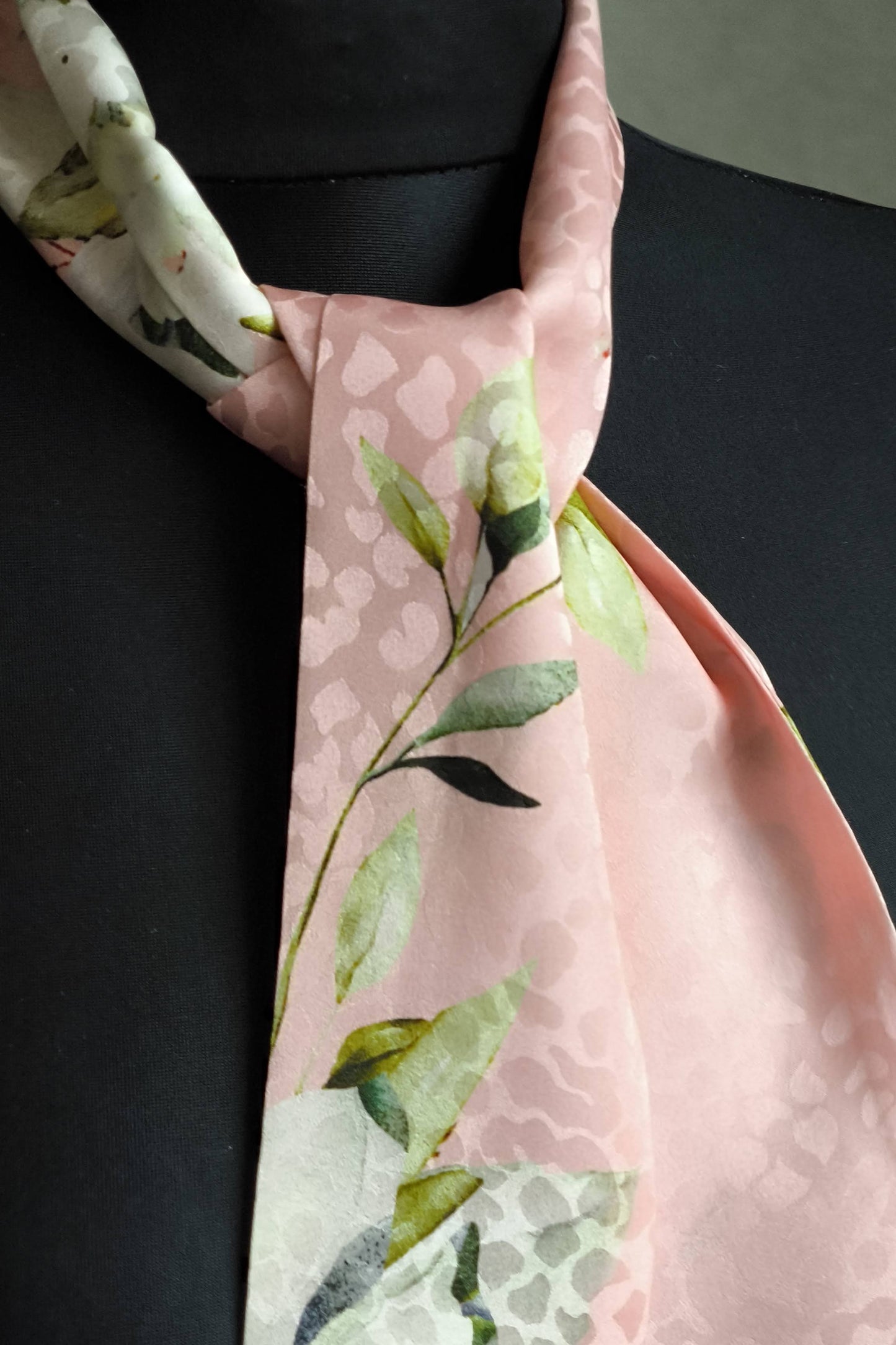 Silk Ribbon/ Neck and Hair Scarf, Short Pink Floral