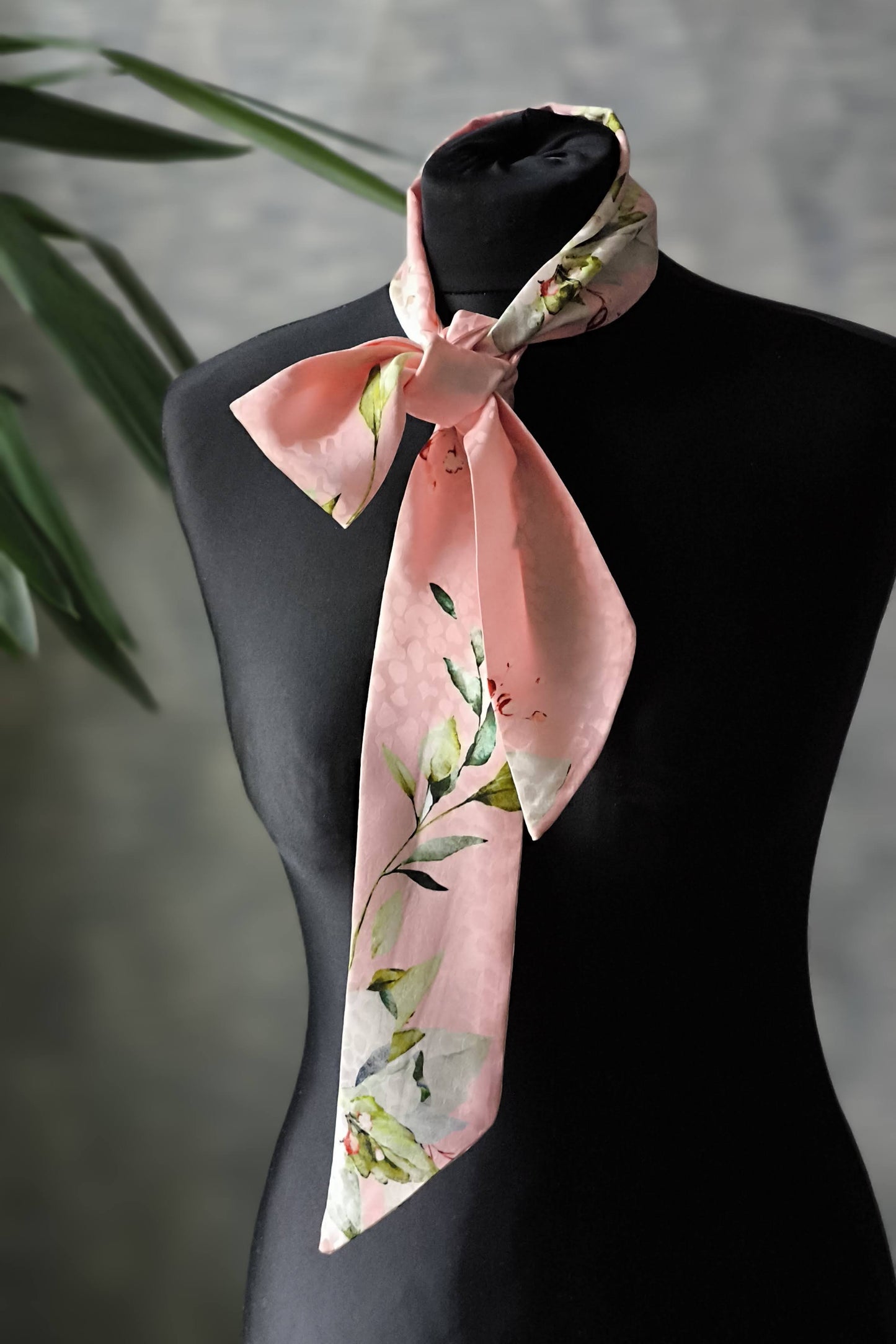 Silk Ribbon/ Neck and Hair Scarf, Long Pink Floral