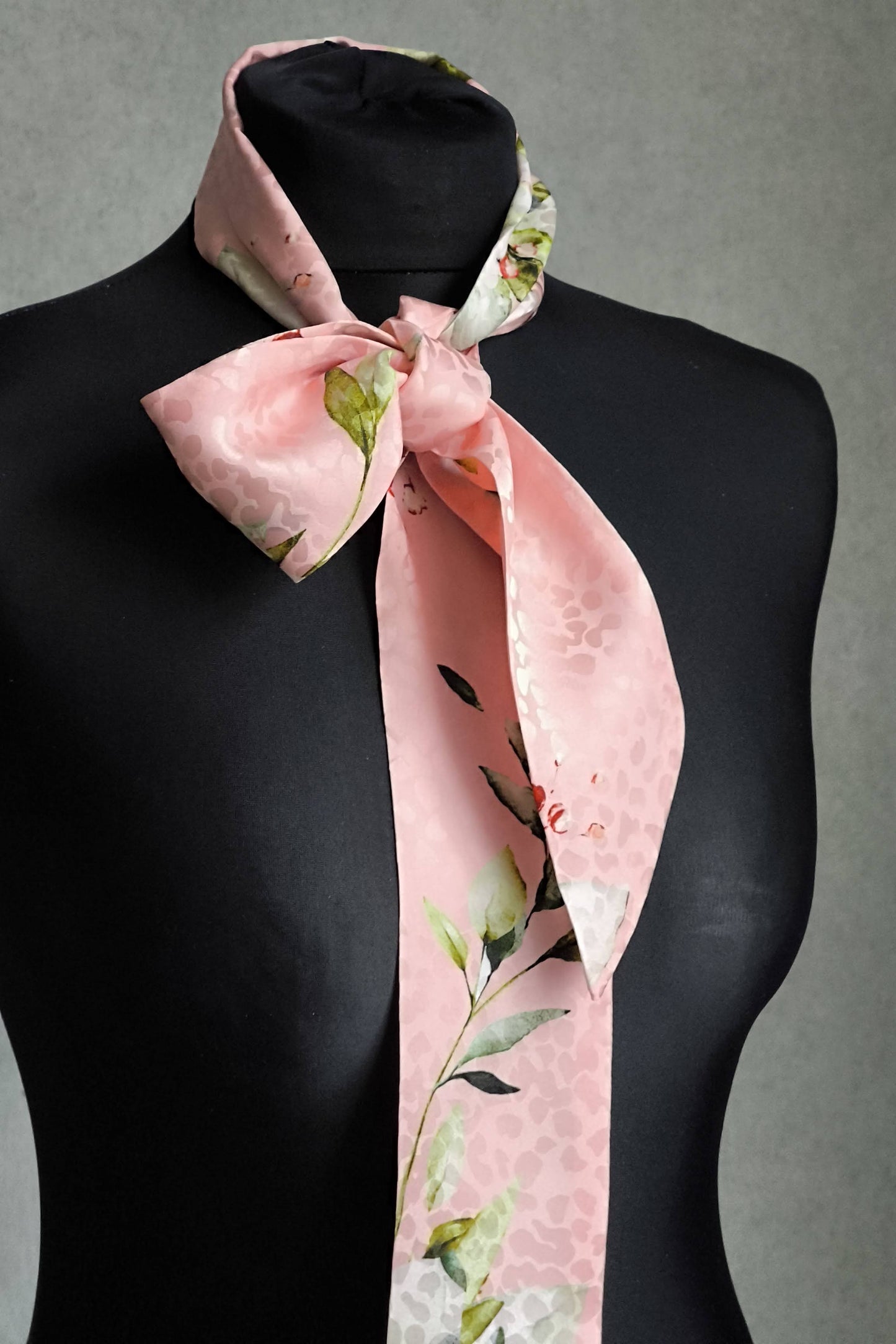 Silk Ribbon/ Neck and Hair Scarf, Long Pink Floral