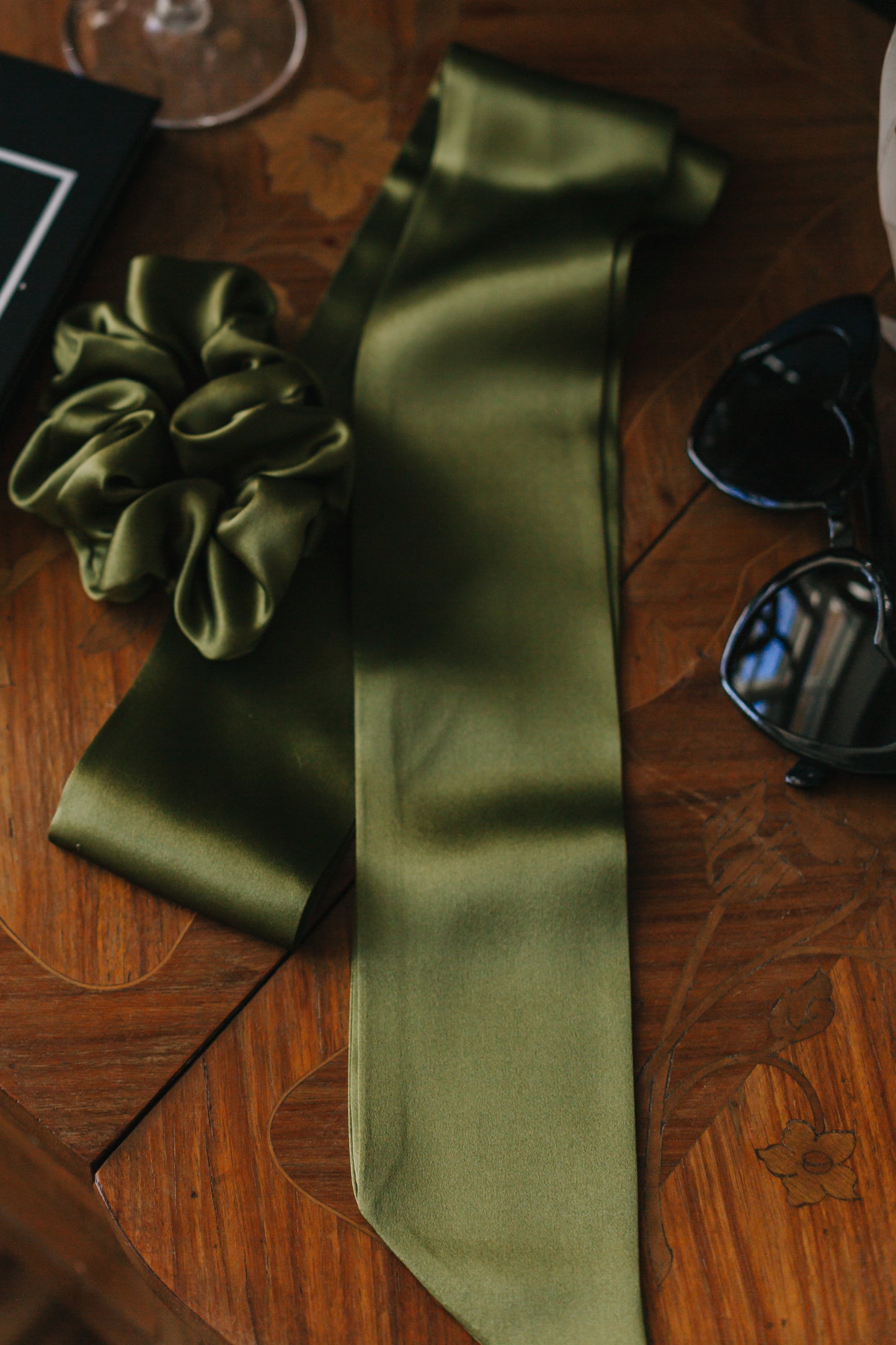 Silk Ribbon/ Neck and Hair Scarf, Pesto green