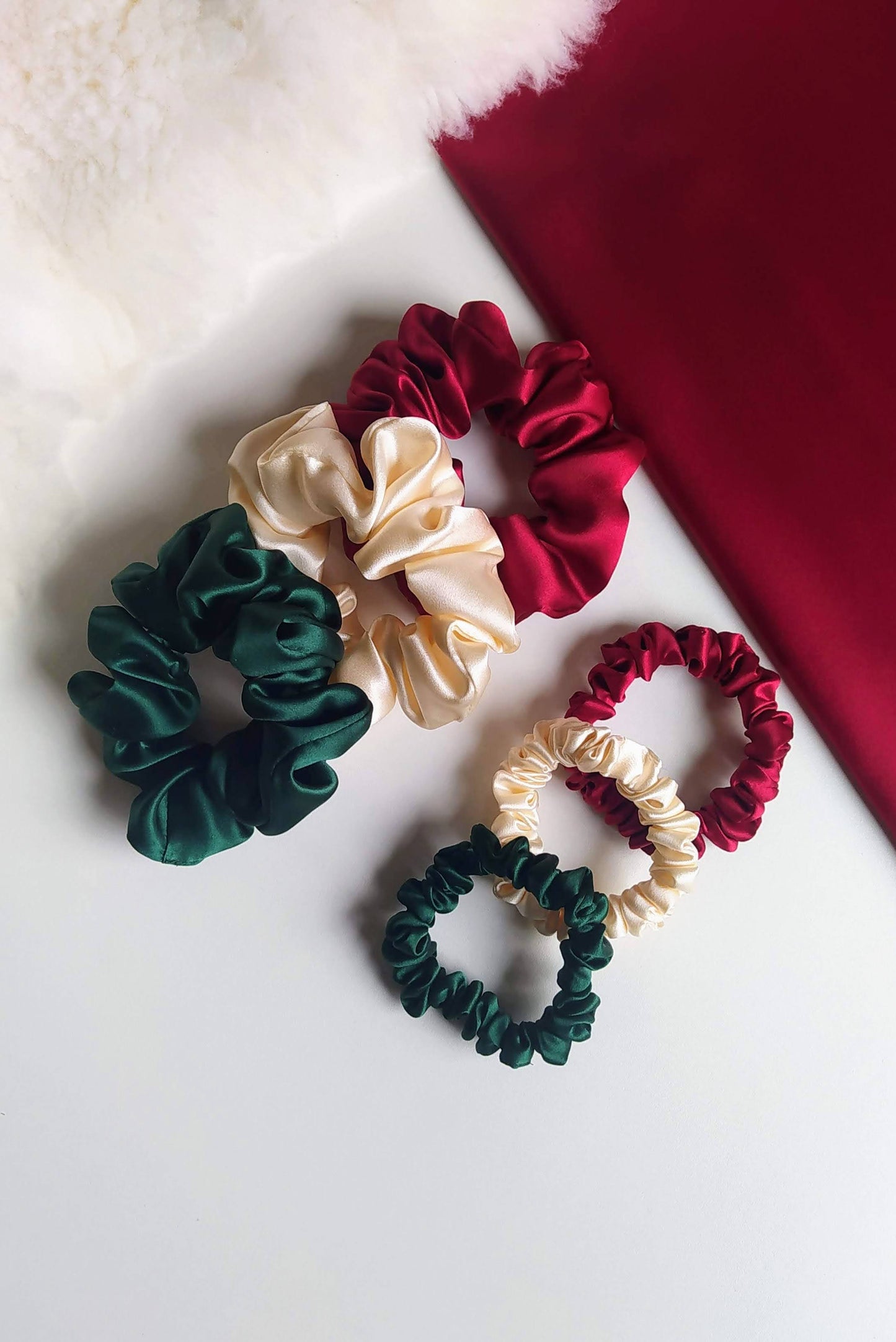 Set of 3 pcs silk hair scrunchies "Christmas"