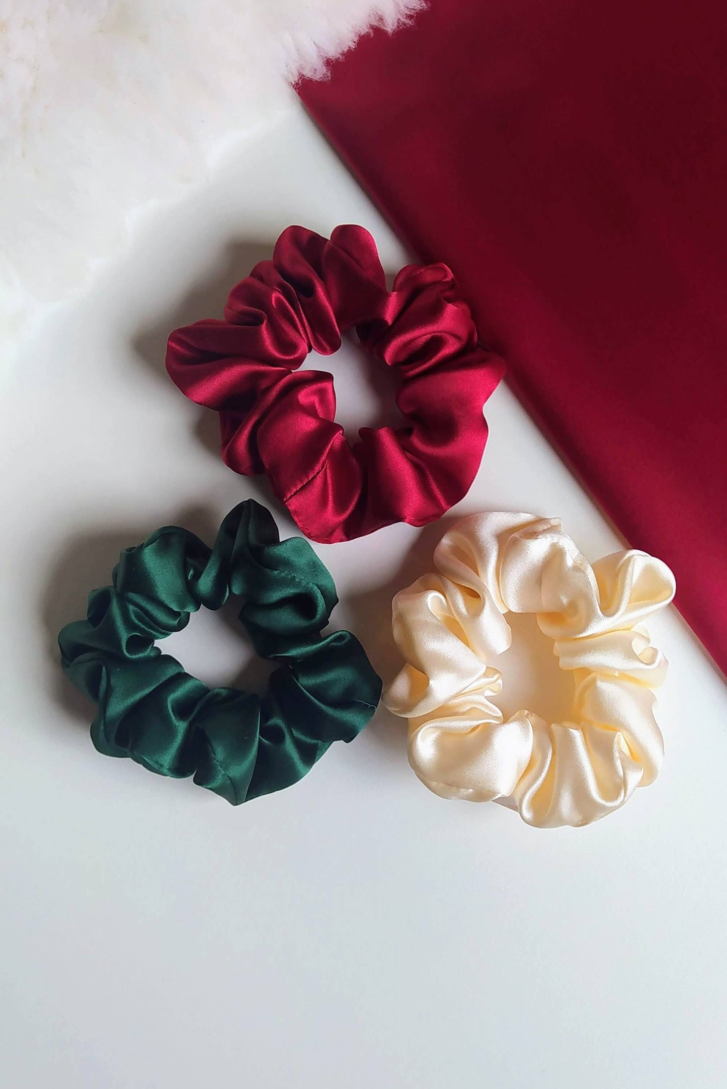Set of 3 pcs silk hair scrunchies "Christmas"