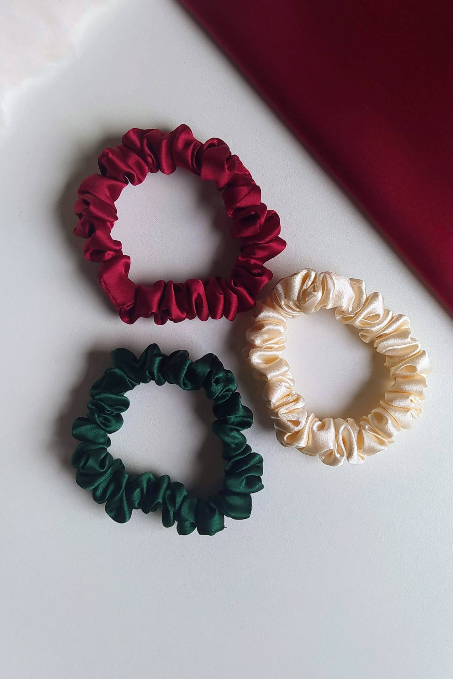 Set of 3 pcs silk hair scrunchies "Christmas"