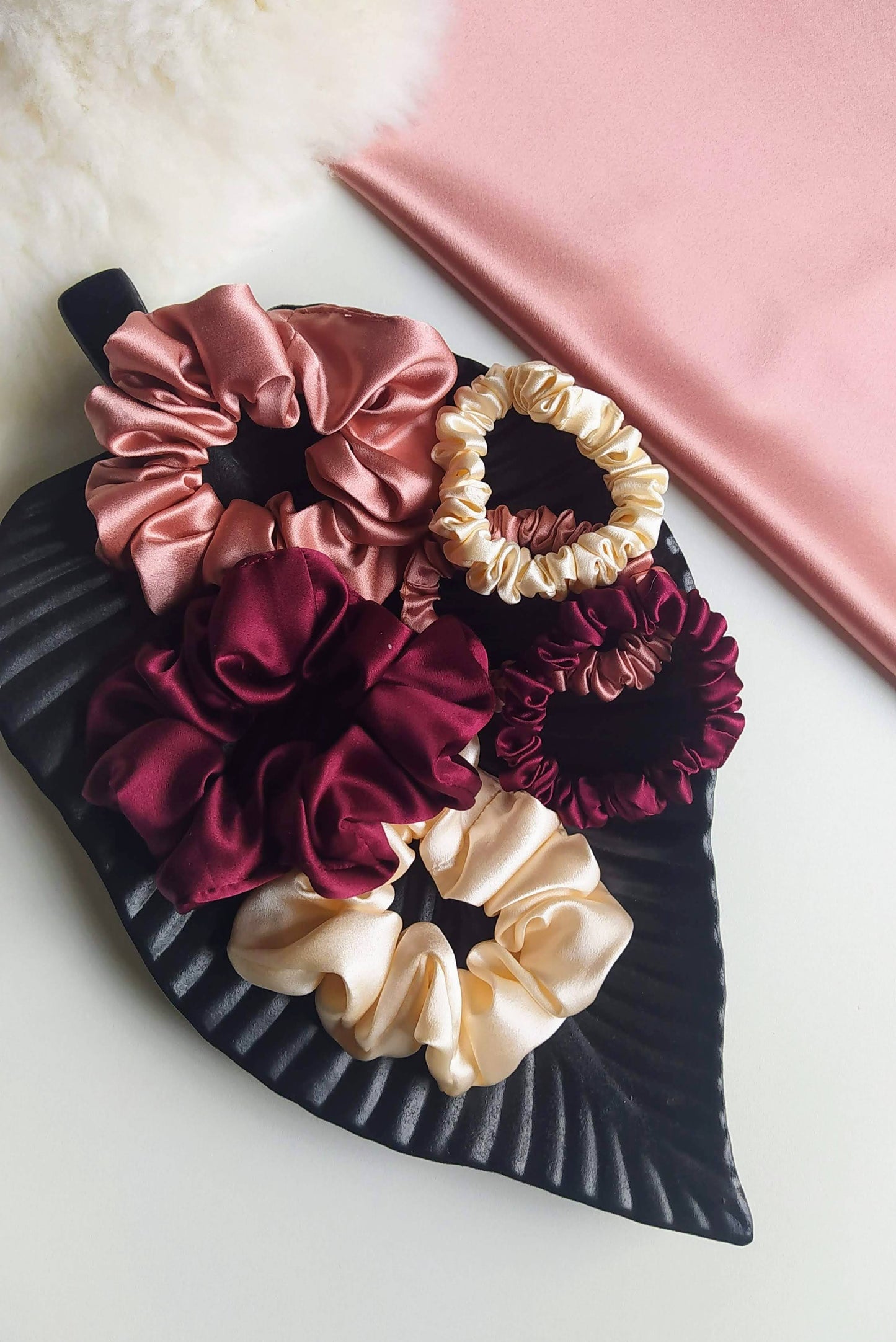 Set of 3 pcs Silk hair scrunchies "Roses"