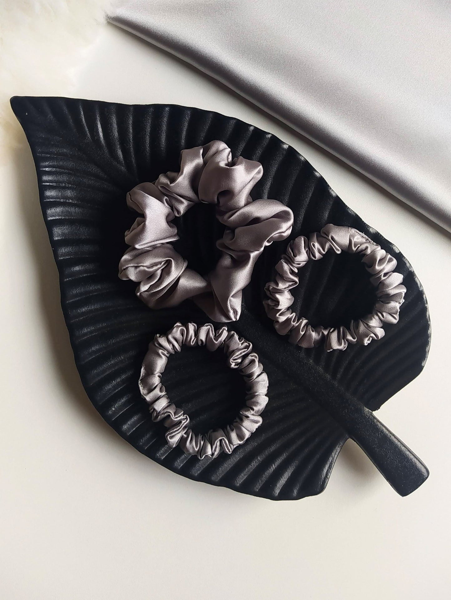 Silk hair scrunchie, Gray