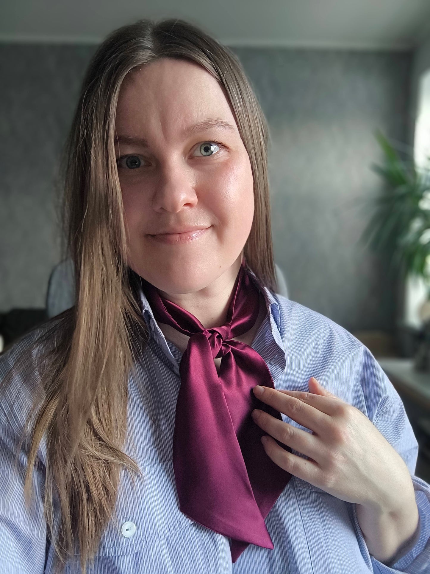 Silk Ribbon/ Neck and Hair Scarf, Short Burgundy