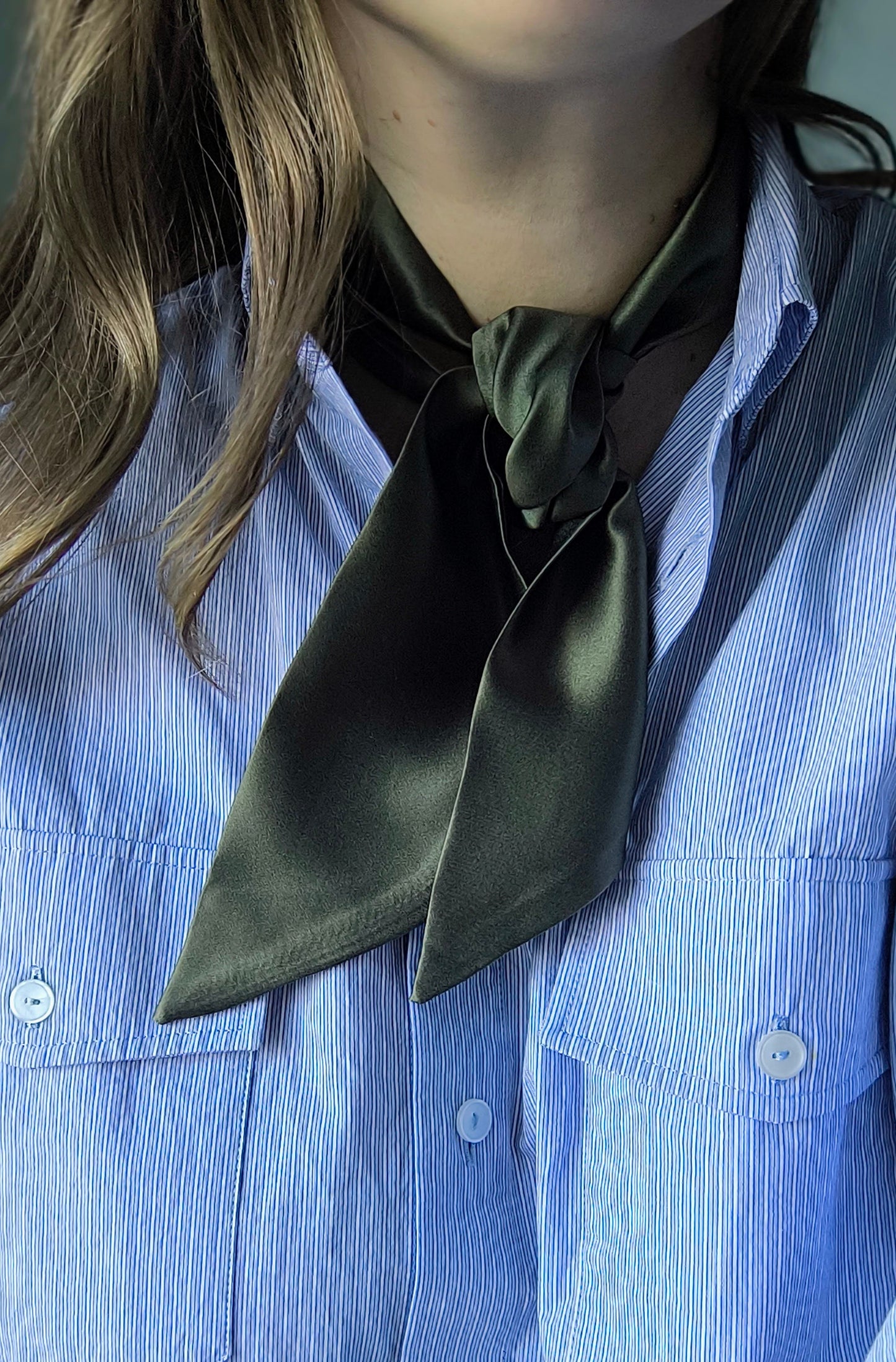 Silk Ribbon/ Neck and Hair Scarf, Khaki