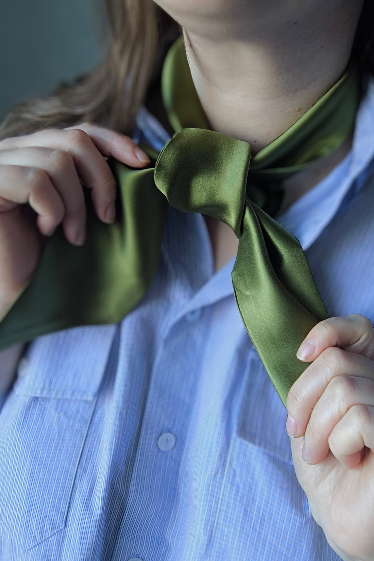 Silk Ribbon/ Neck and Hair Scarf, Pesto green