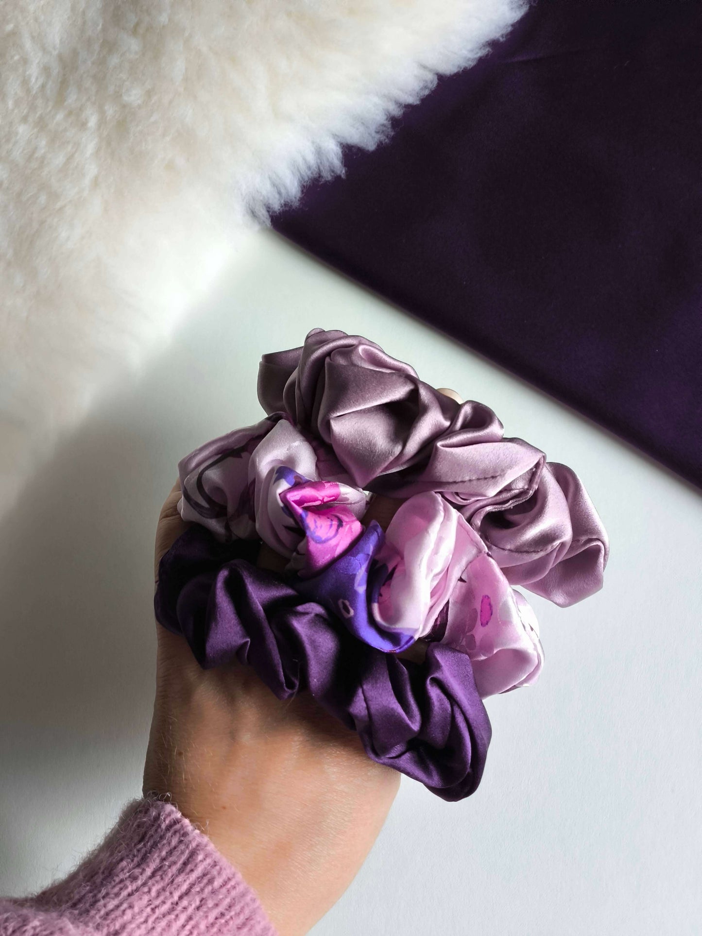 Set of 3 pcs Silk hair scrunchies "Lavender"