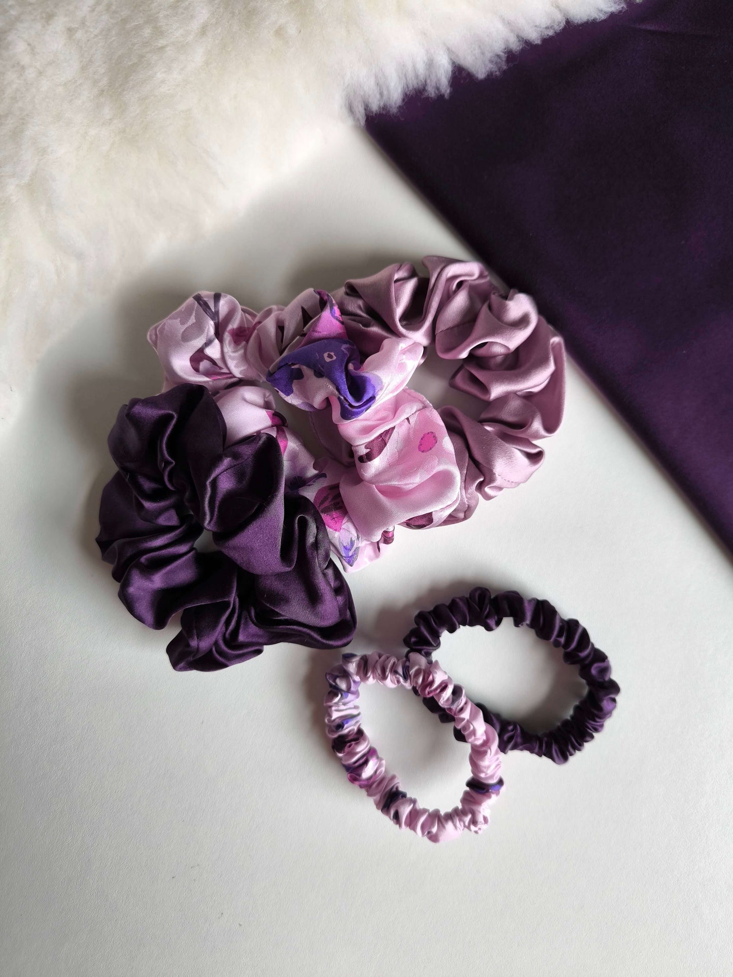 Set of 3 pcs Silk hair scrunchies "Lavender"