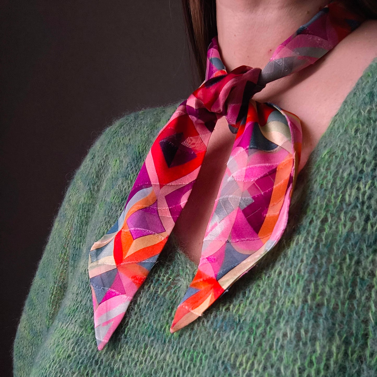 Silk Devore Skinny Scarf, Short "Kelly"