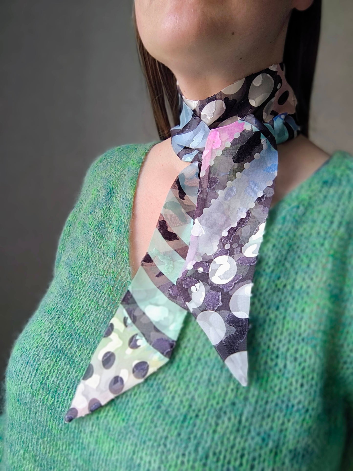 Silk Devore Skinny Scarf, Long "Abigail-3"