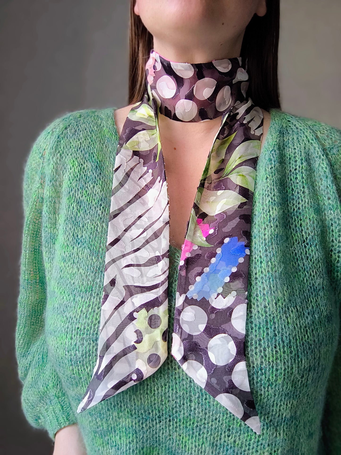 Silk Devore Skinny Scarf, Long "Abigail-4"