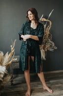 Kimono style robe with velvet floral pattern