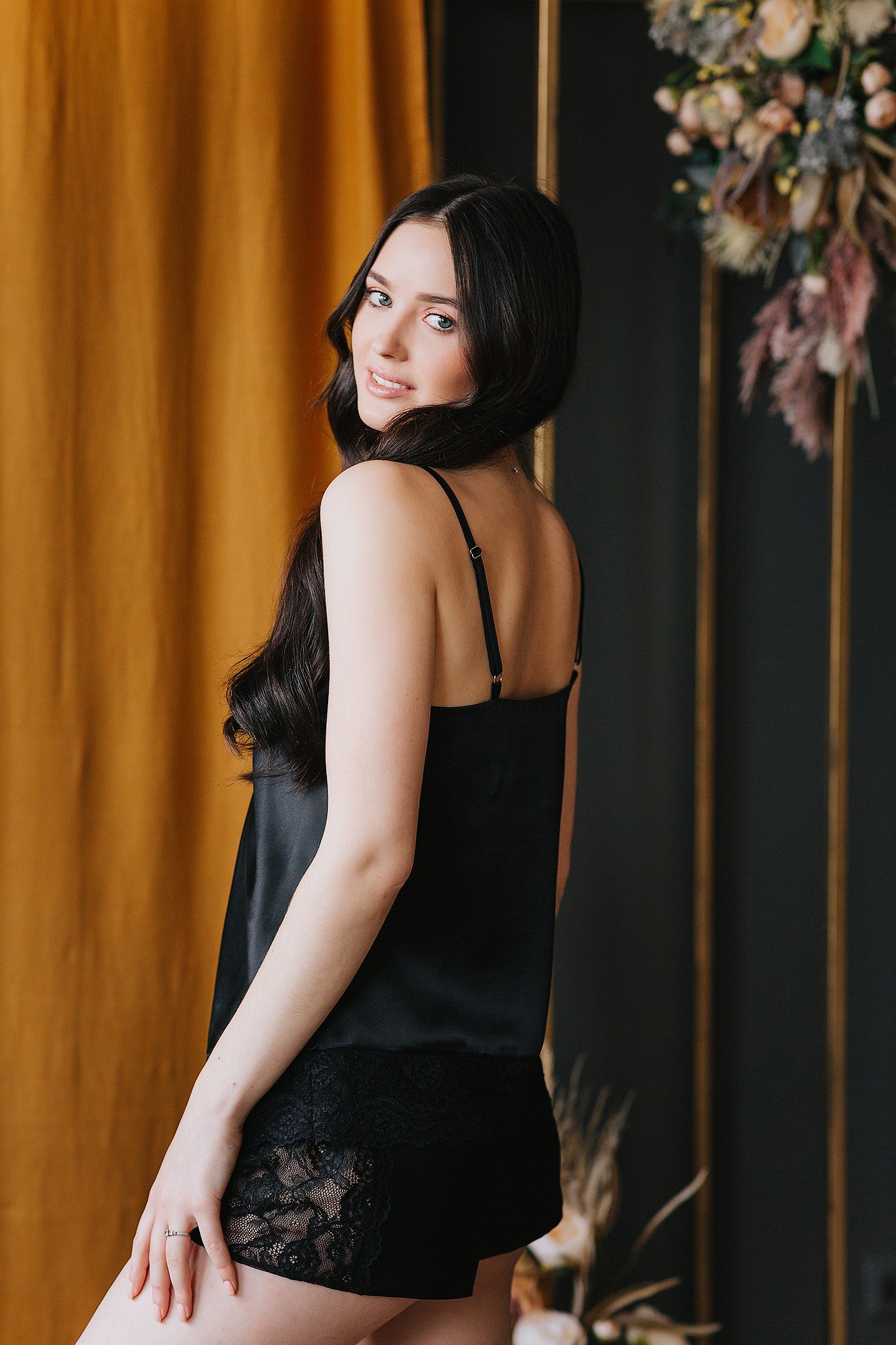 Silk pajama with lace, Black