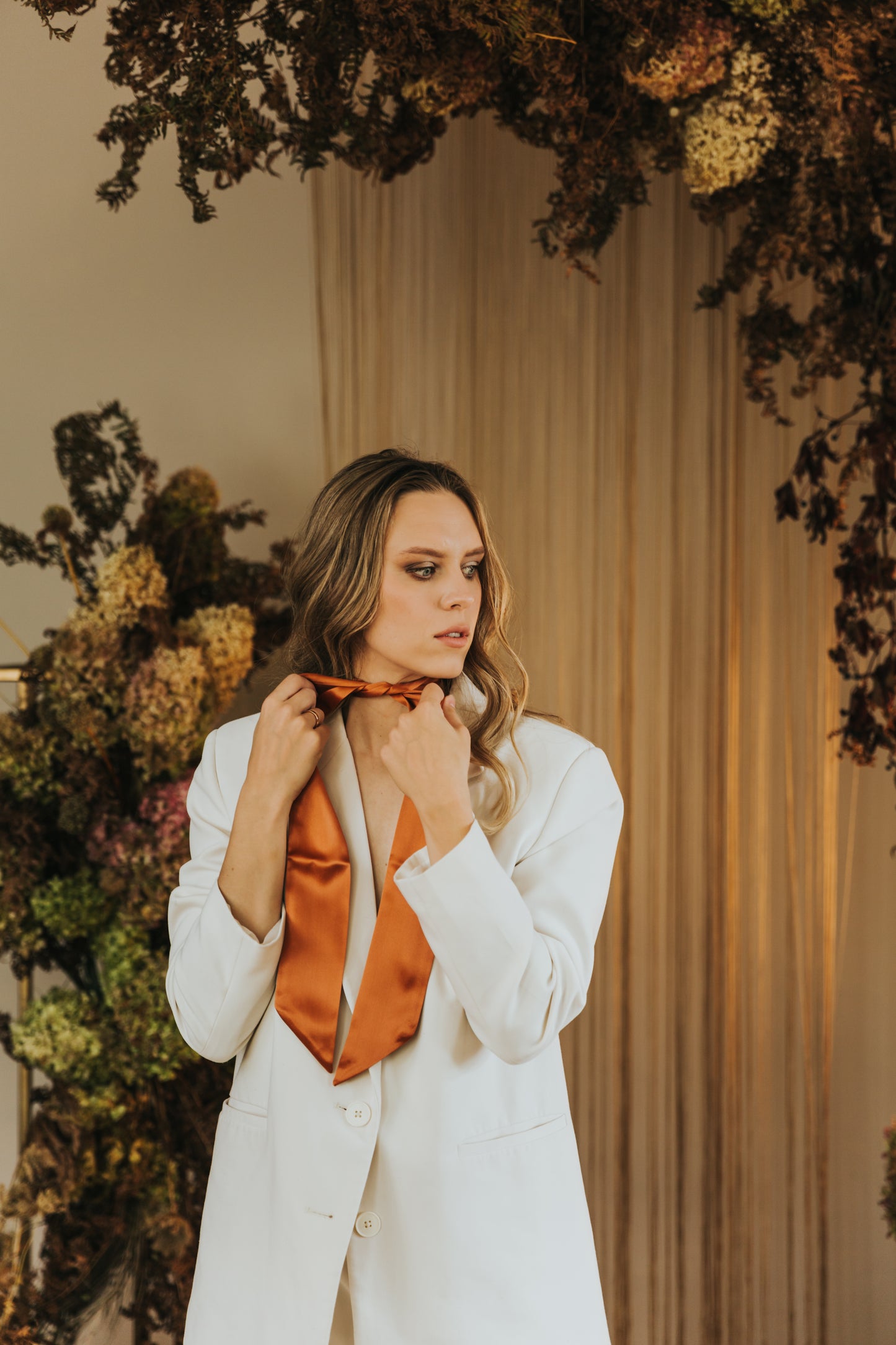 Silk Ribbon/ Neck and Hair Scarf, Long Copper color