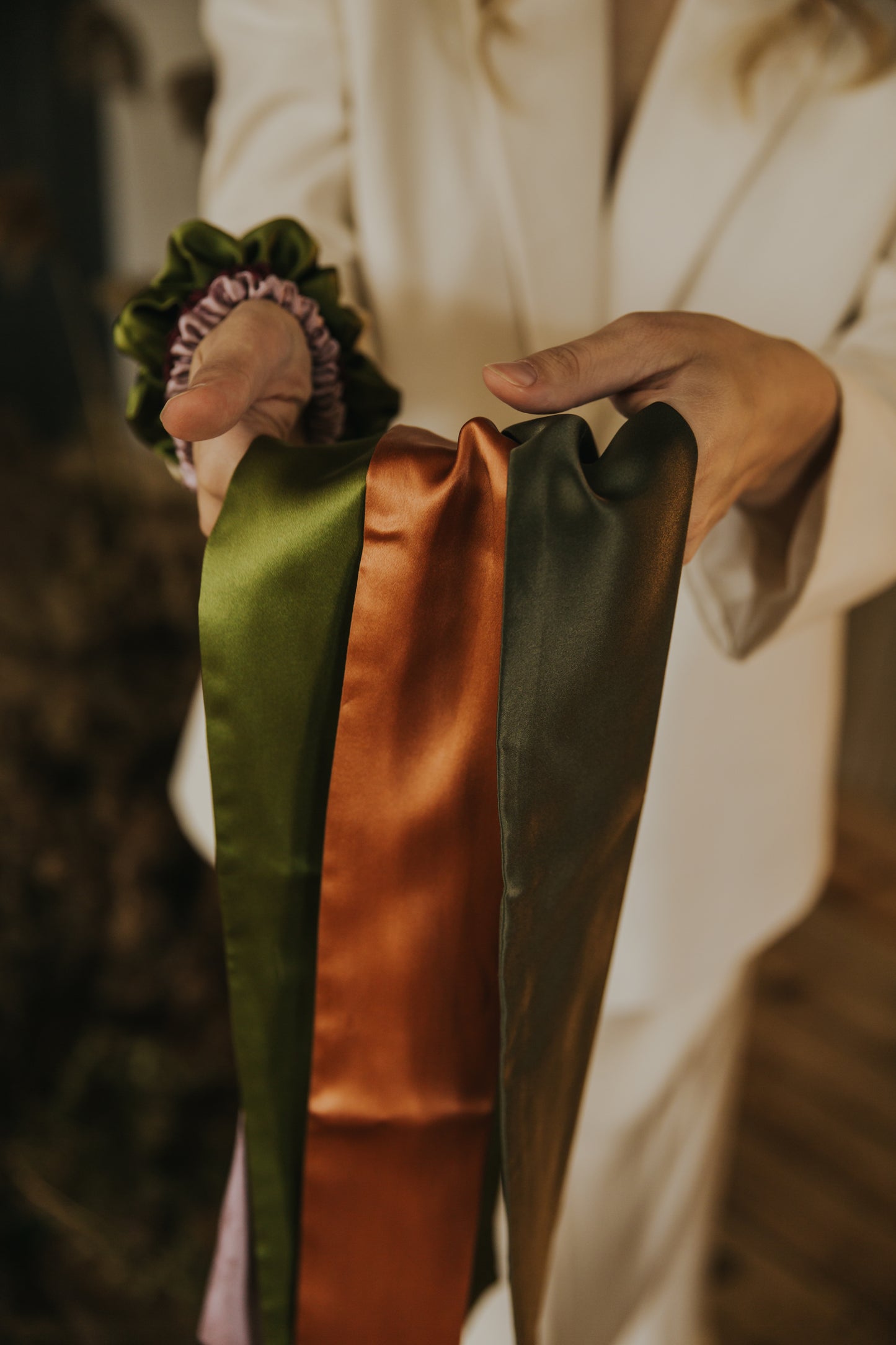 Silk Ribbon/ Neck and Hair Scarf, Long Copper color