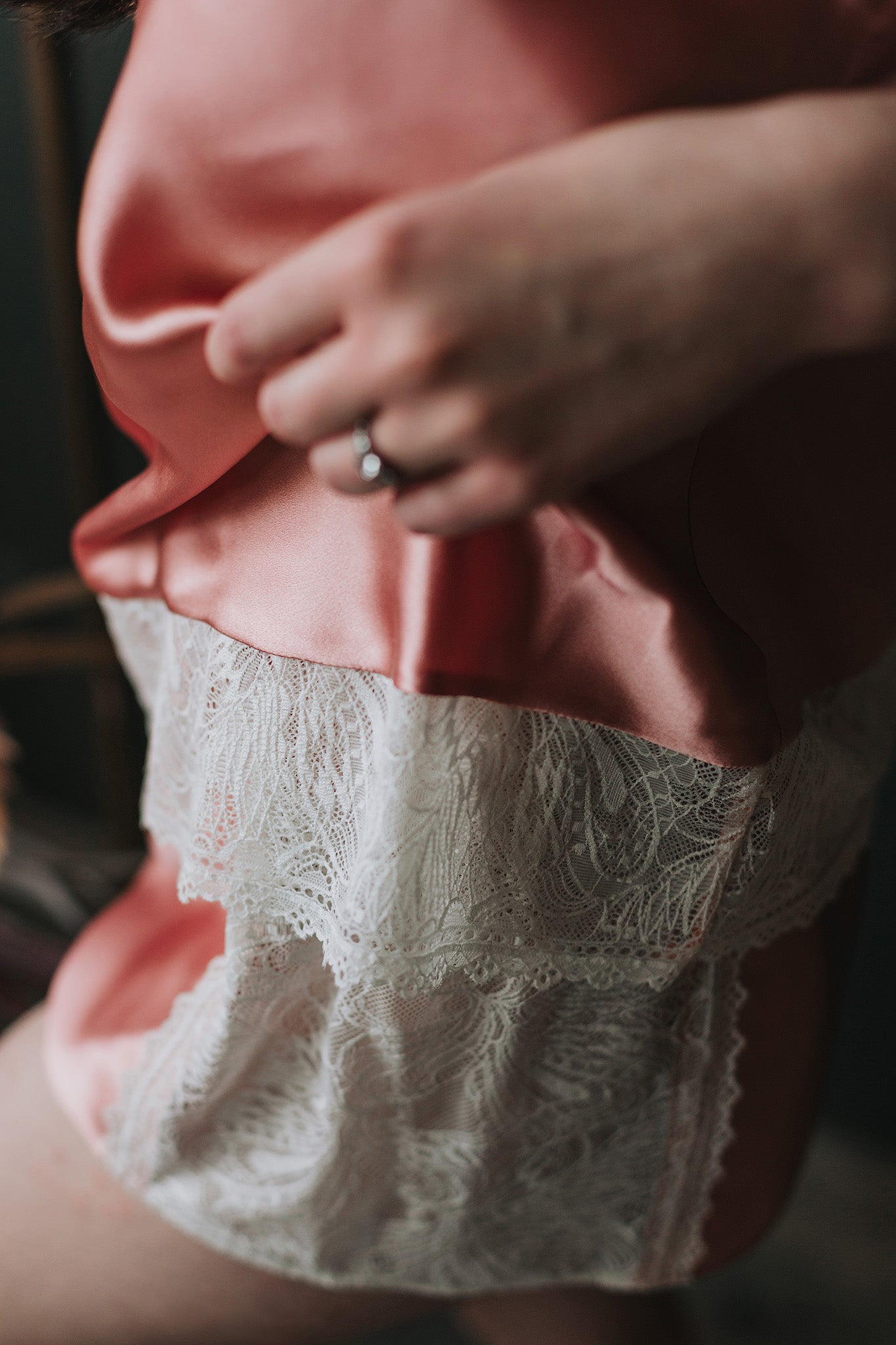 Silk pajama with lace, Rose Pink