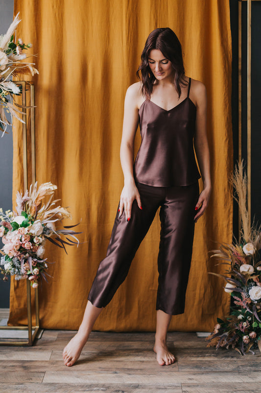 Silk pajama with pants, Brown