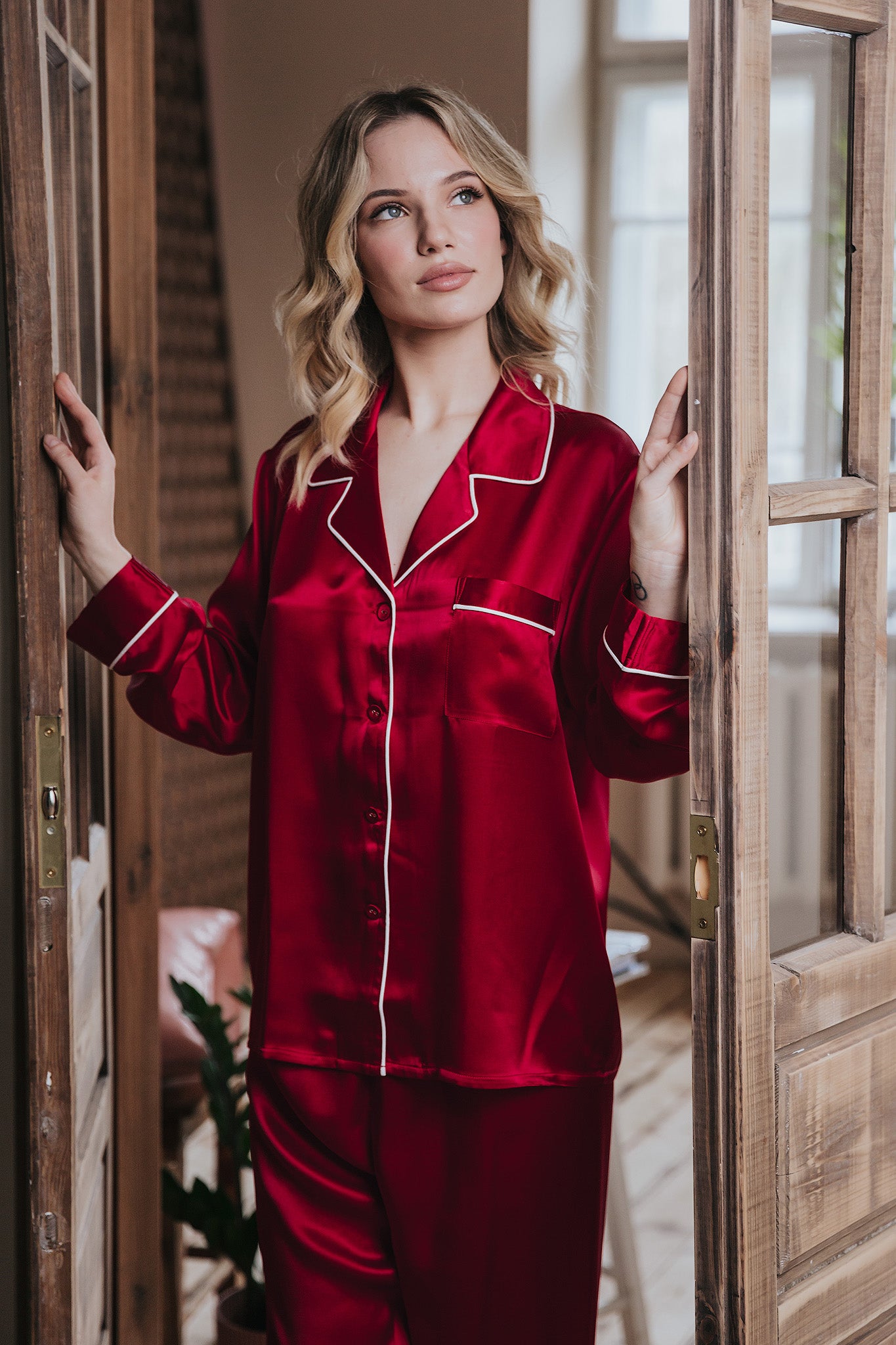 Pajama with long pants Amelia, Wine Red