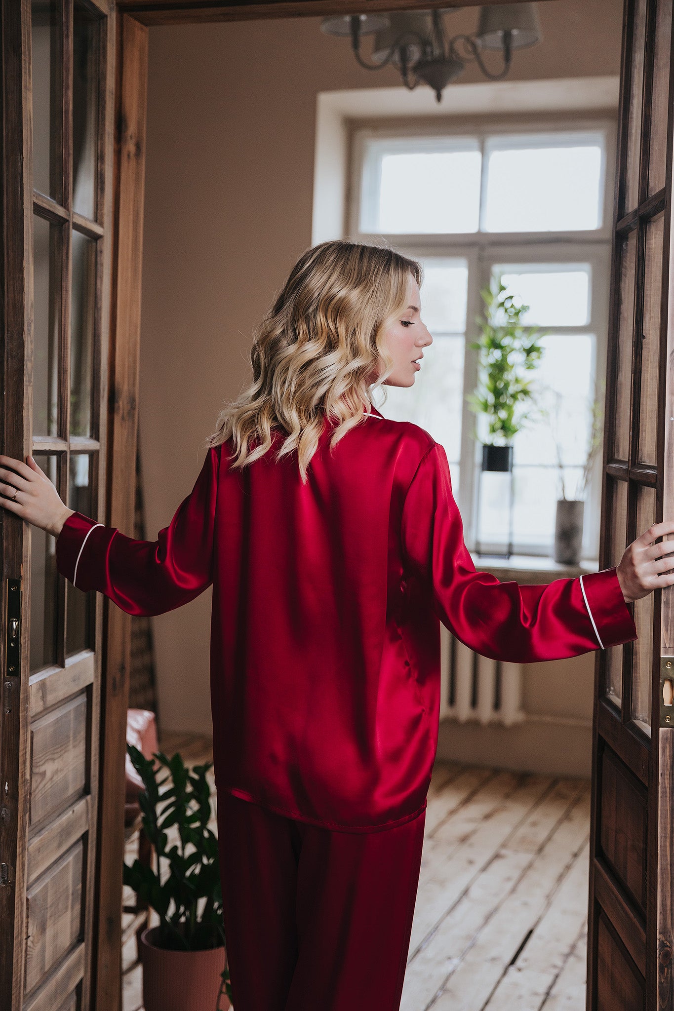 Pajama with long pants Amelia, Wine Red