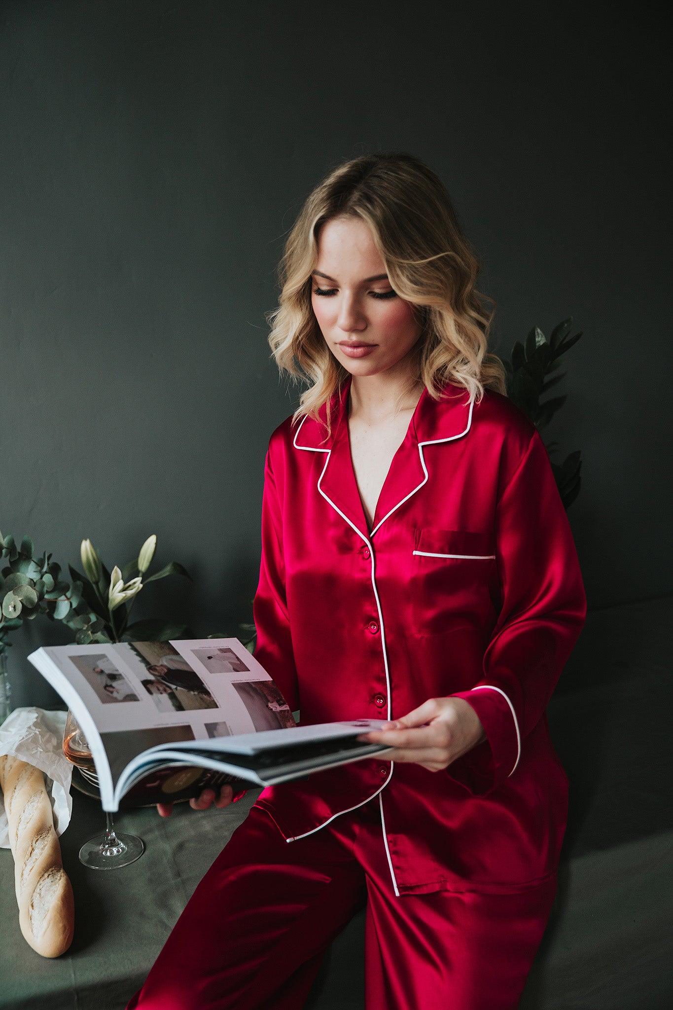Pajama with long pants Amelia, Wine Red