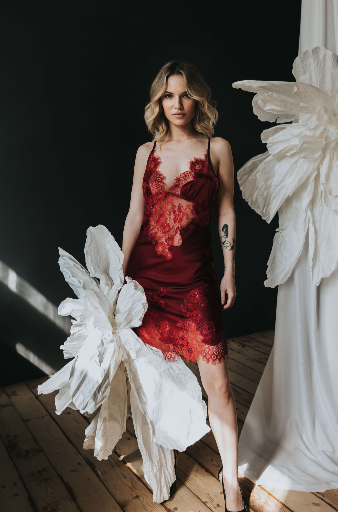 Satin nightgown Orchid, Red