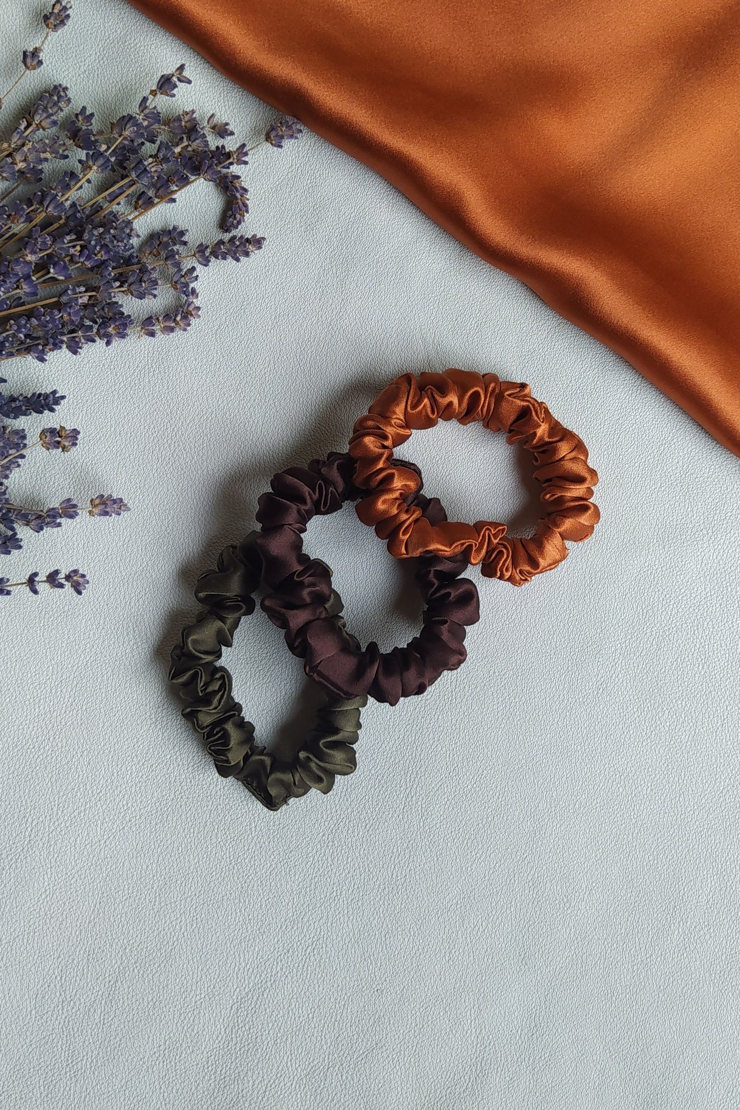 Set of 3 pcs silk hair scrunchies - "Autumn"