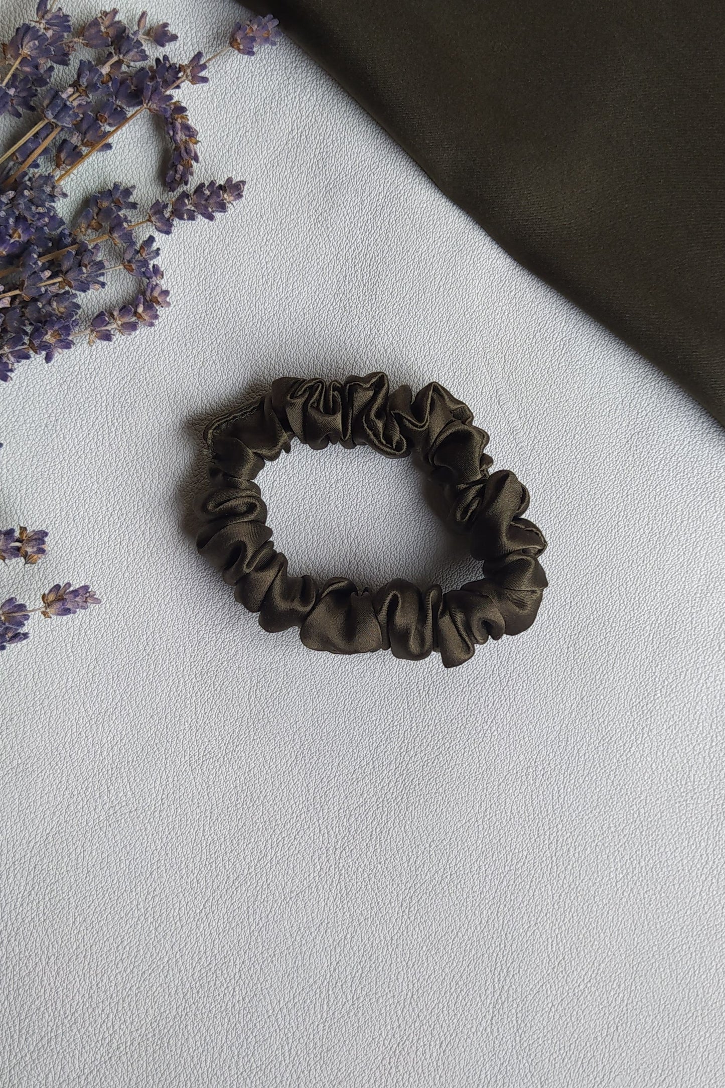 Silk hair scrunchie, Khaki