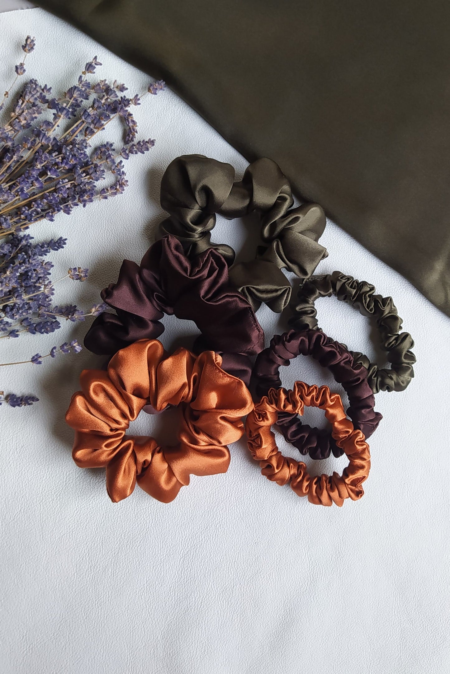 Set of 3 pcs silk hair scrunchies - "Autumn"