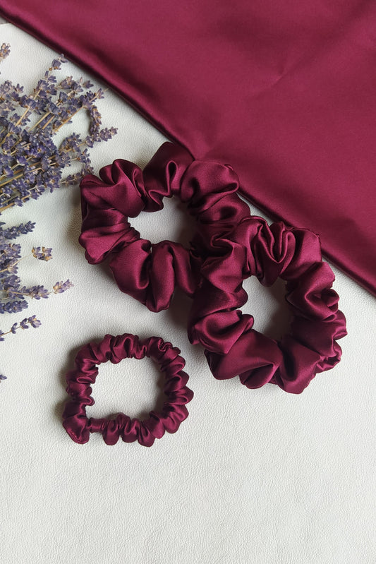 Silk hair scrunchie, Bordeaux