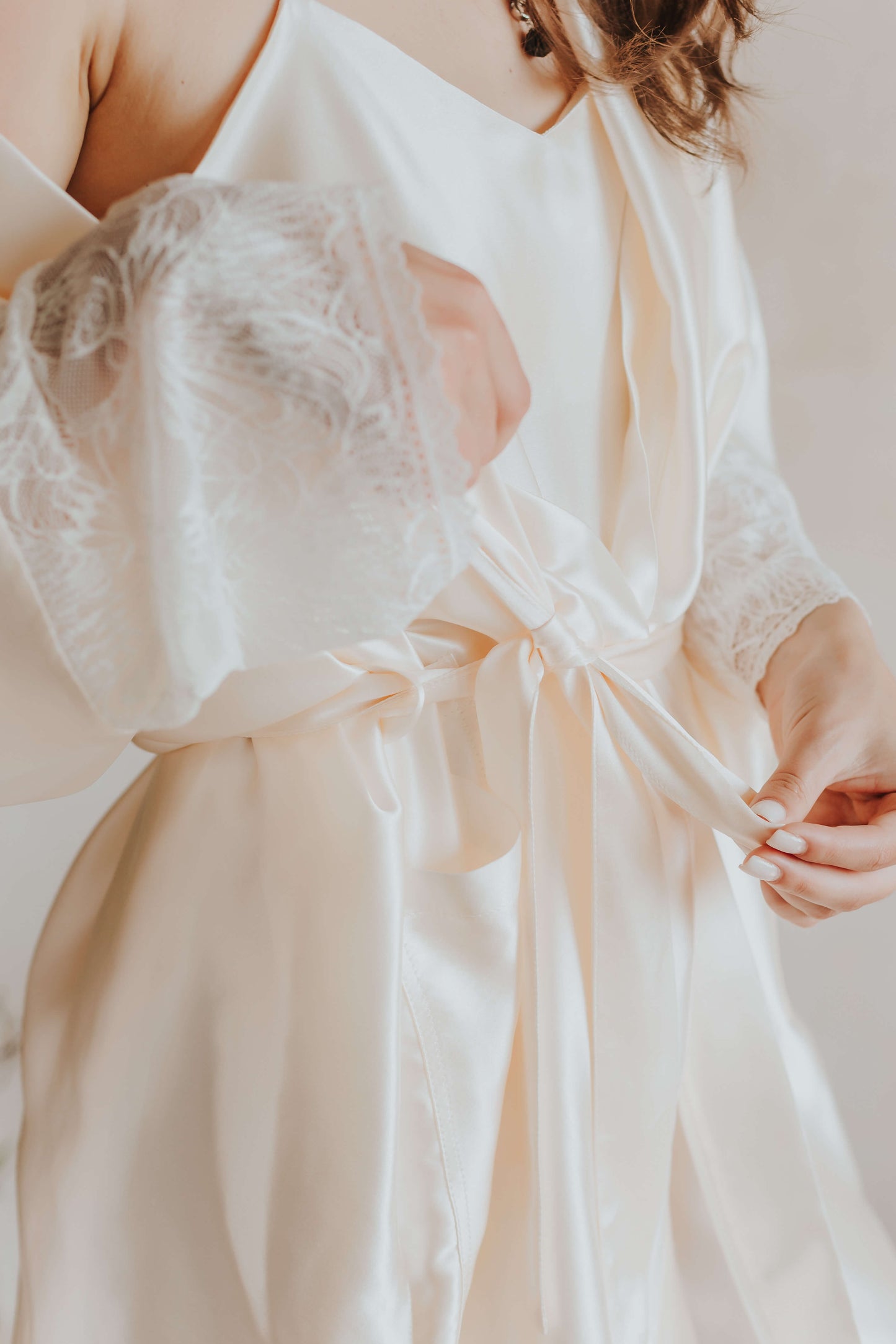 Silk Robe with lace, Champagne