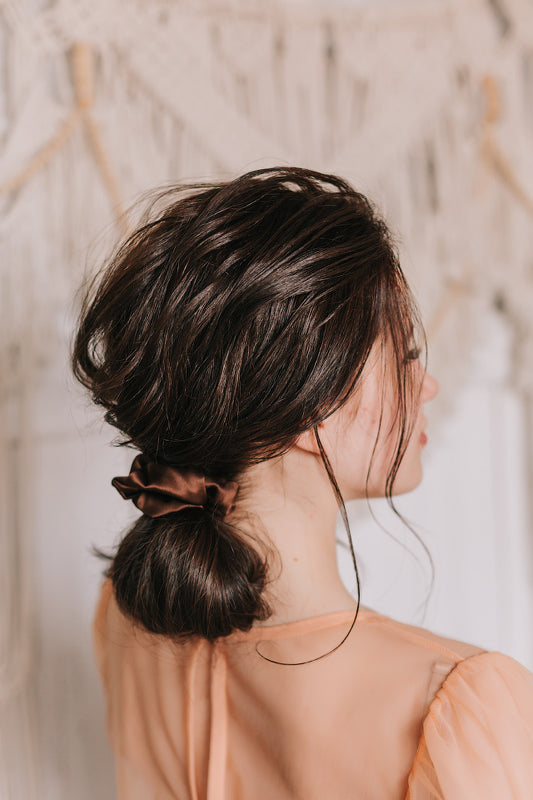 Silk hair scrunchie, Coffee brown
