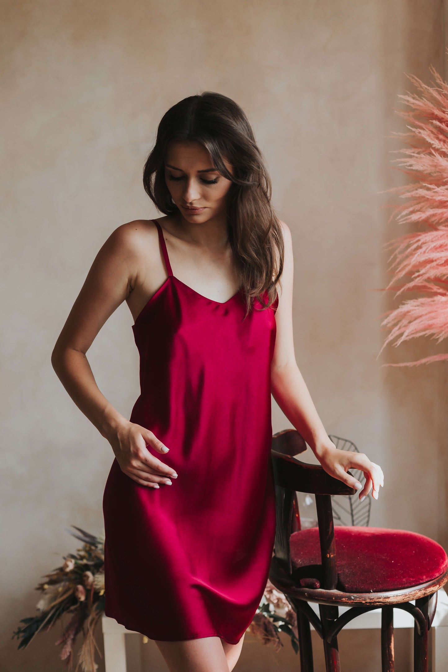 Silk nightgown, Wine Red (22 mm)