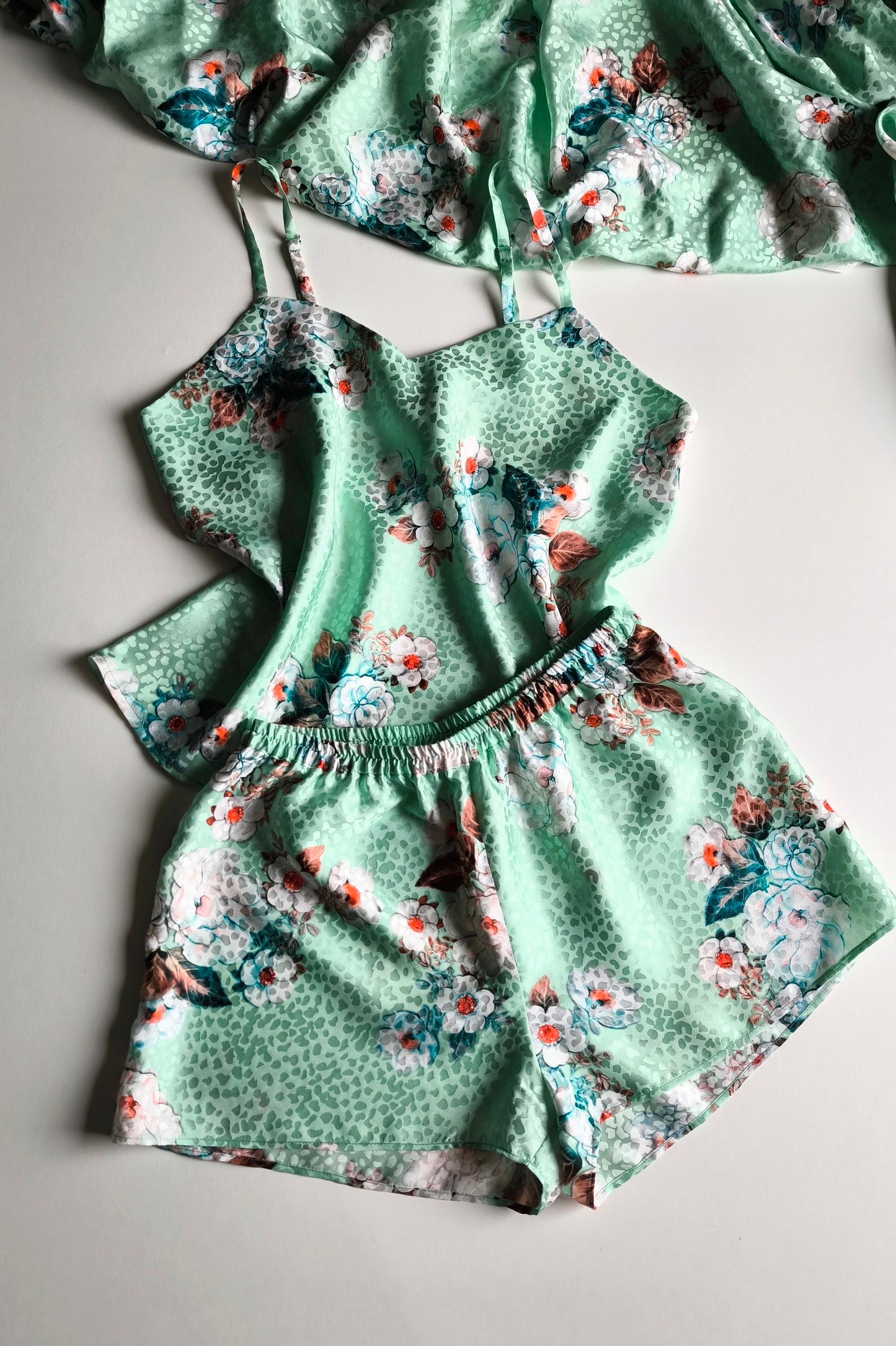 Silk pajama with Floral Pattern, Mint Green