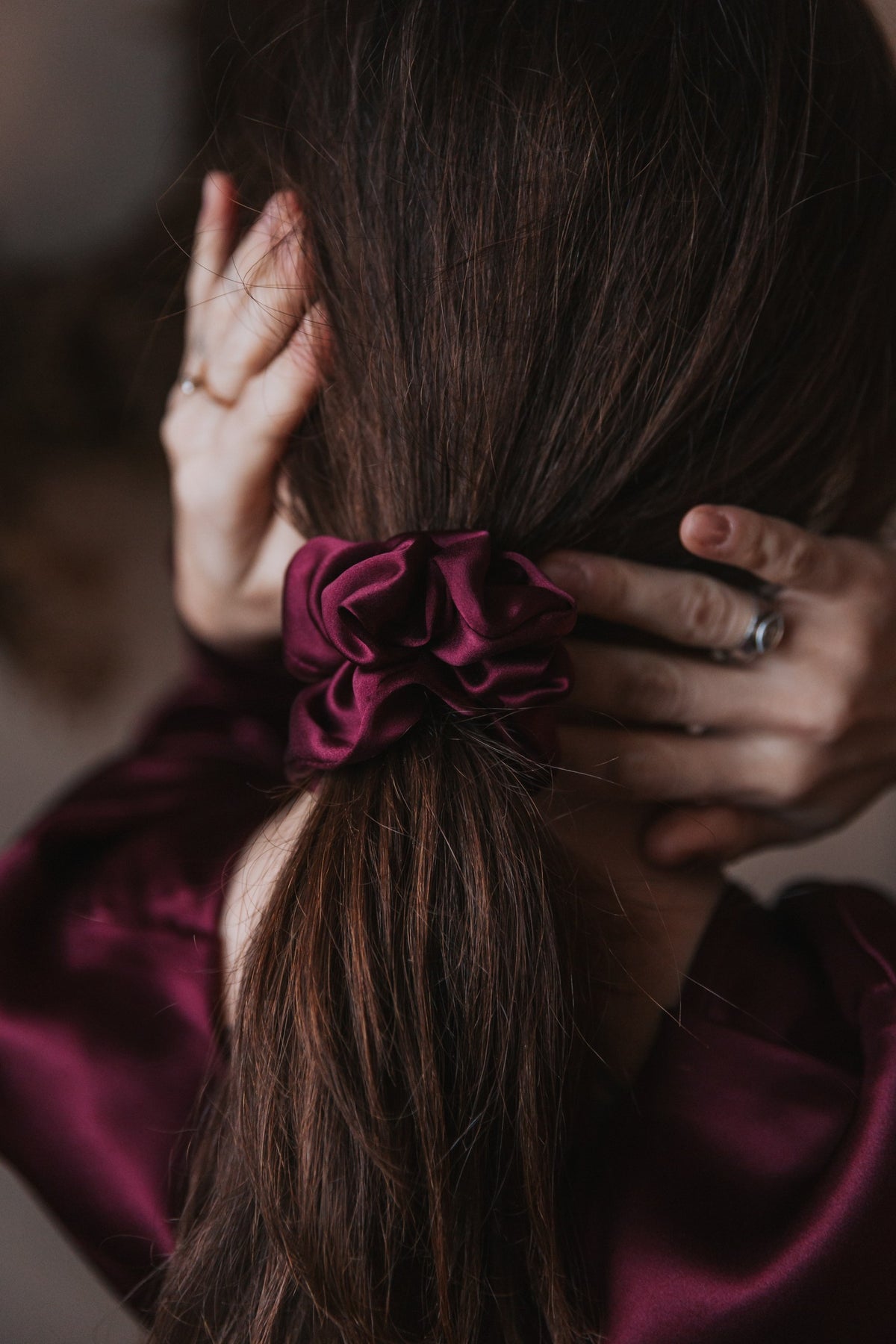 Silk hair scrunchie, Bordeaux
