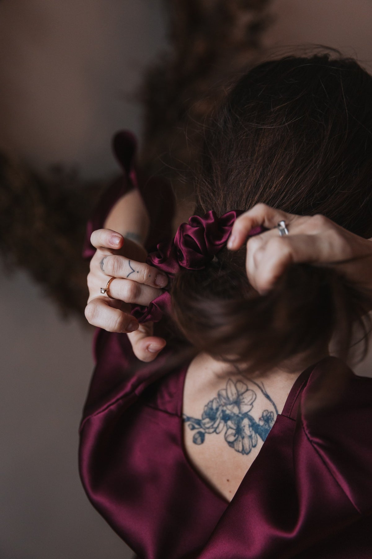 Silk hair scrunchie, Bordeaux