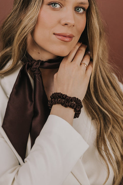Silk hair scrunchie, Coffee brown