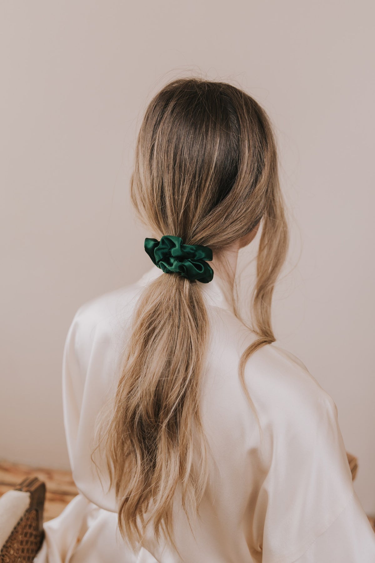 Silk hair scrunchie, Green