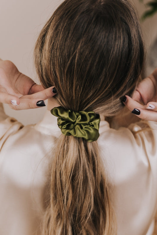 Silk hair scrunchie, Pesto Green