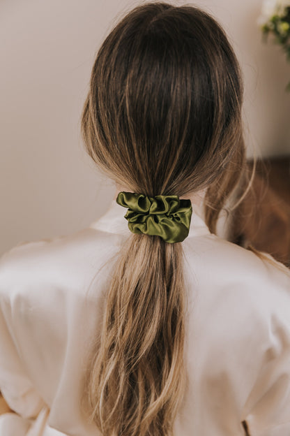 Silk hair scrunchie, Pesto Green