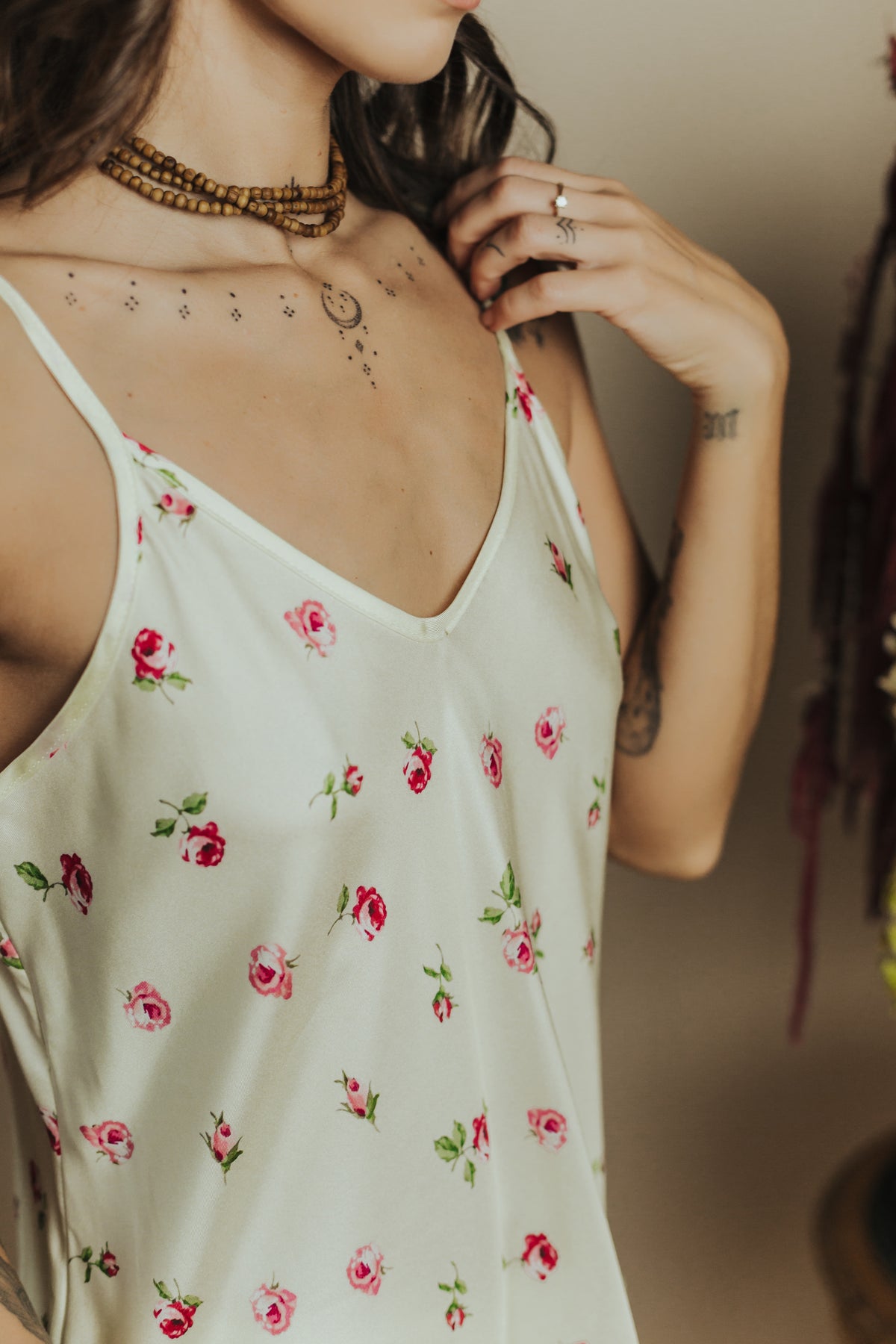 Silk twill pajama set with Top and Shorts "Rose"