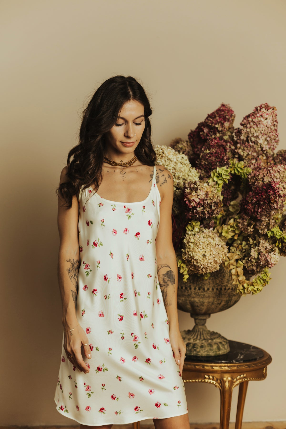Silk nightgown "Mia", Rose pattern