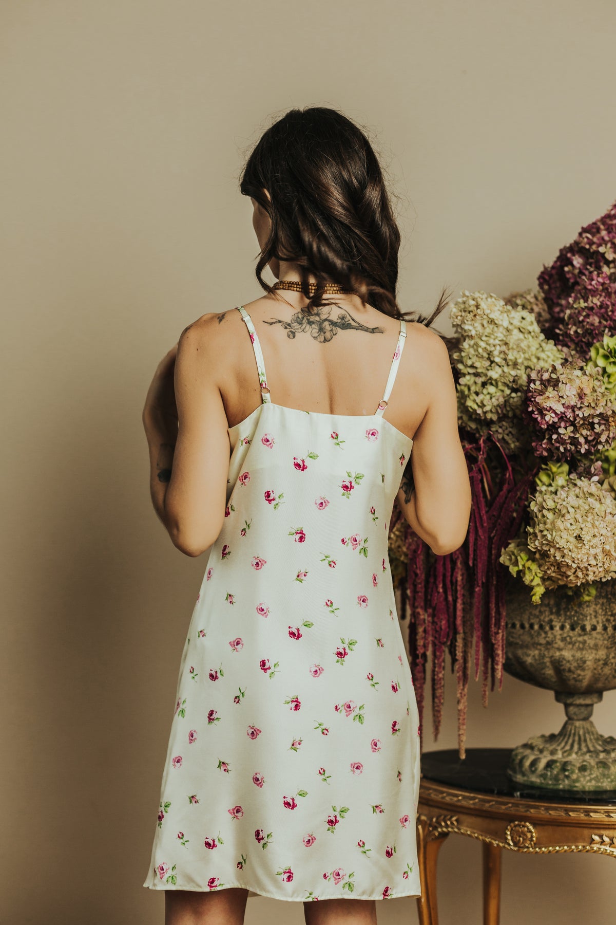 Silk nightgown "Mia", Rose pattern