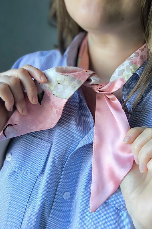 Silk Ribbon/ Neck and Hair Scarf, Short Pink Floral