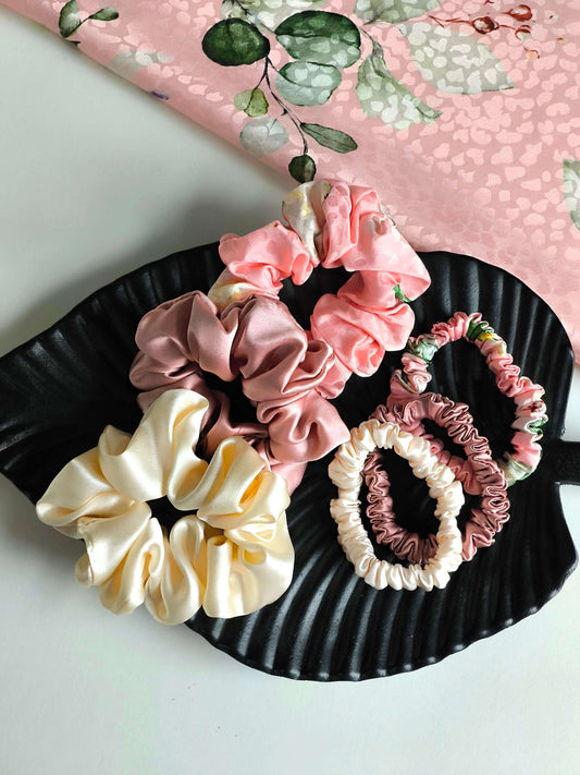 Set of 3 pcs Silk hair scrunchies "Peach"