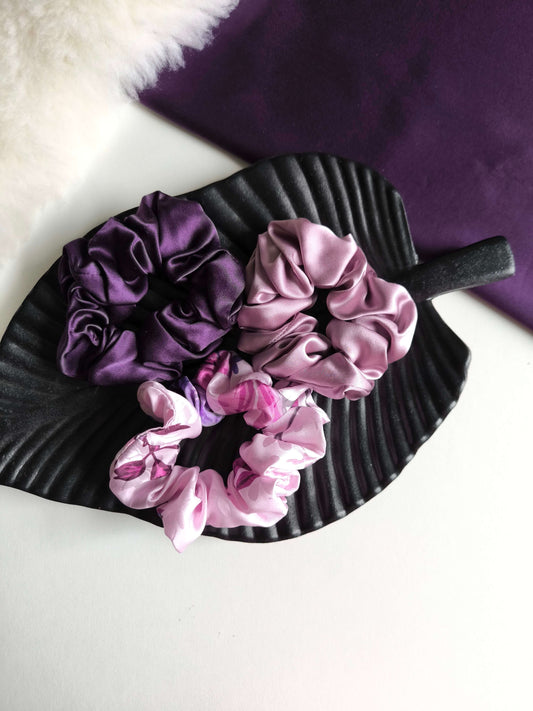 Set of 3 pcs Silk hair scrunchies "Lavender"