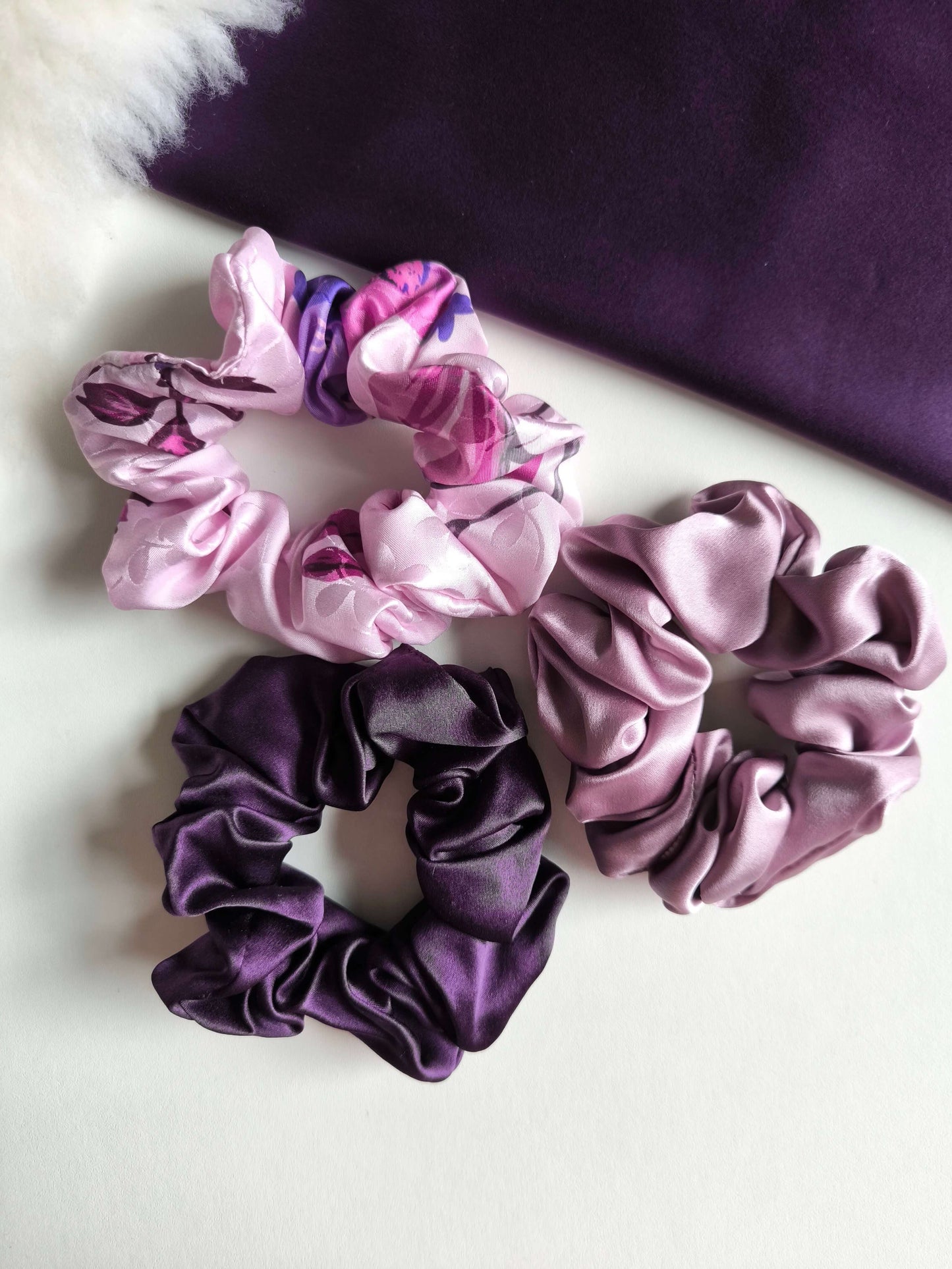 Set of 3 pcs Silk hair scrunchies "Lavender"
