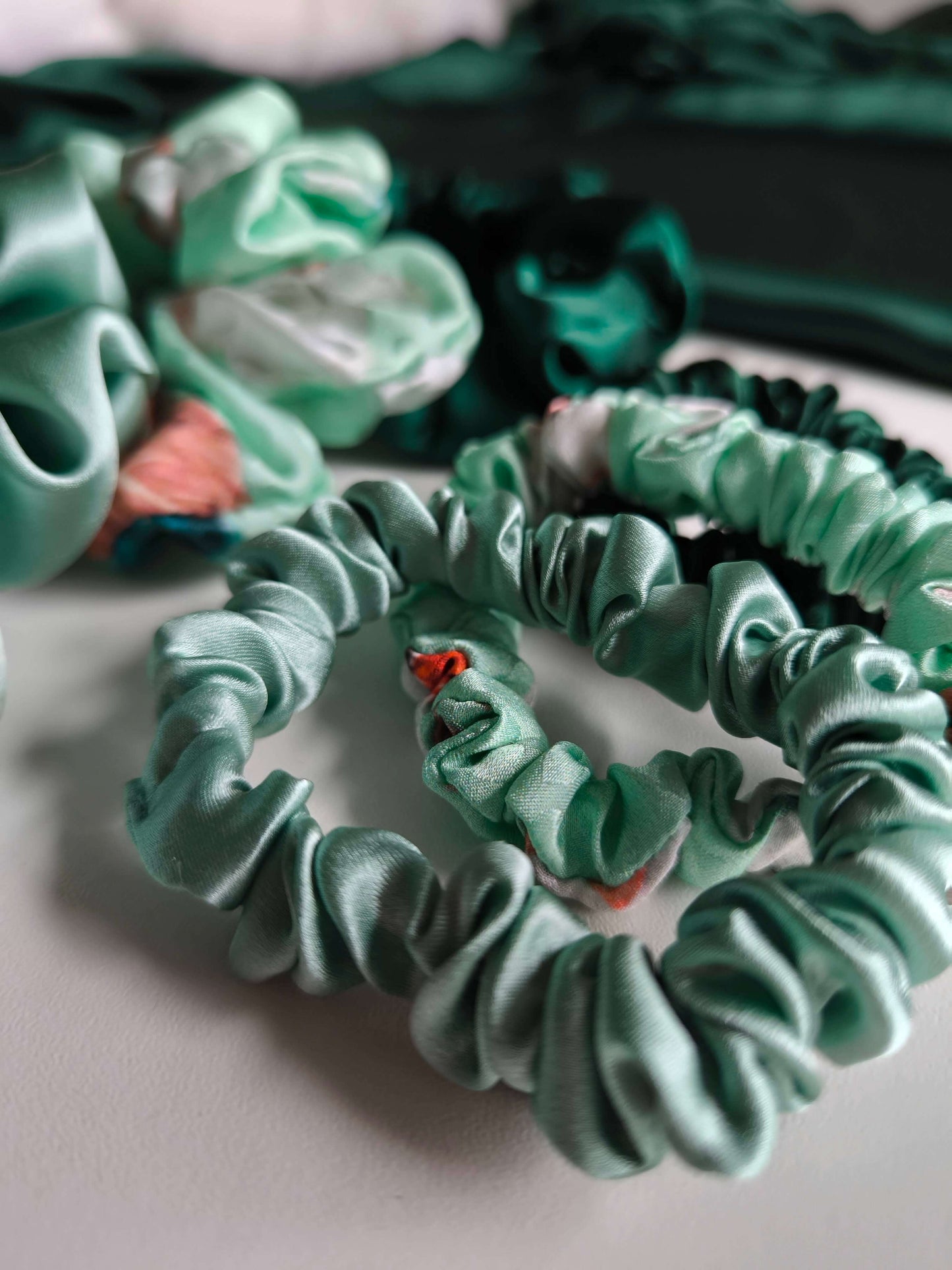 Set of 3 pcs Silk hair scrunchies "Mint"