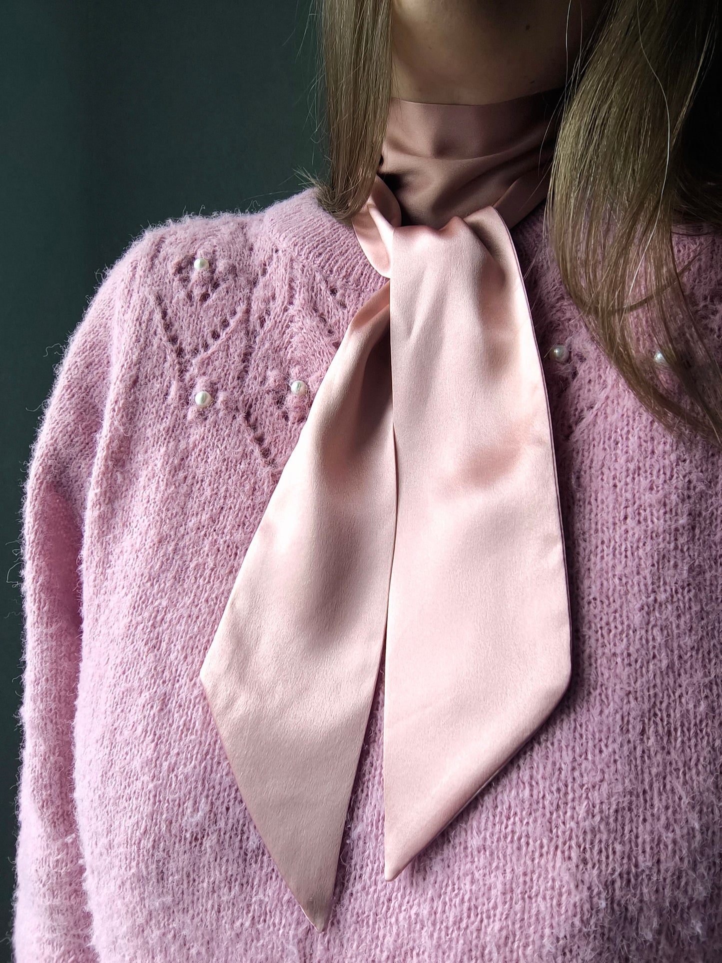 Silk Ribbon/ Neck and Hair Scarf 140 cm,  Rose Pink